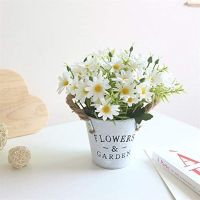 Artificial Flowers Pot, Fake Bonsai Plants in Metal Potted for Home Wedding Office Restaurant Table Centerpieces Arrangement Decoration,Daisy Sunflower