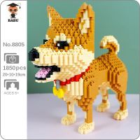 Babu 8805 Animal World Shiba Inu Dog Stand Bone Bell Pet Doll Model Mini Diamond Blocks Bricks Building Toy for Children no Box