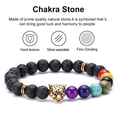 สร้อยข้อมือ หินนำโชค หินมงคล สร้อยหินนำโชค สร้อยหินมงคล กำไล กำไลหินนำโชค กำไลหินมงคล หิน นำโชค มงคล หินจักระ 7 สี Natural Chakra Lava Stone Bracelet