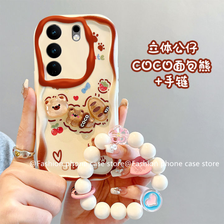 เคสโทรศัพท์-vivov29-vivo-v29-pro-v25e-v25-pro-5g-เคส-phone-case-3d-สีสันสดใสลายการ์ตูนมาการองน่ารักพร้อมสร้อยข้อมือดอกไม้กรอบซิลิโคนนิ่ม2023