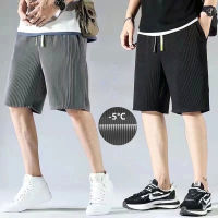 Striped Shorts Mens Summer Ice Silk Quick Drying Elastic Sports Shorts Casual Loose Shorts