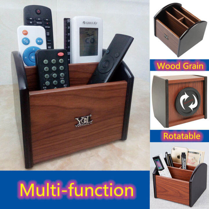 Rotating Remote Control Holder, Pen Holder for Desk,Wooden Remote Storage Organizer,TV Remote