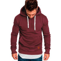 Men Fashion Warm Hip Hop Pocket Drawstring Hooded Sweatshirt Casual Solid Color Stretch Knitted Pullovers Sweatshirt Coat Outwear Tops Plus Size