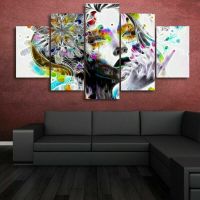 Psychedelic Girl Face ดอกไม้บทคัดย่อผ้าใบพิมพ์ภาพวาด Wall Art Decor HD พิมพ์ภาพตกแต่งบ้านไม่มีกรอบ5ชิ้น