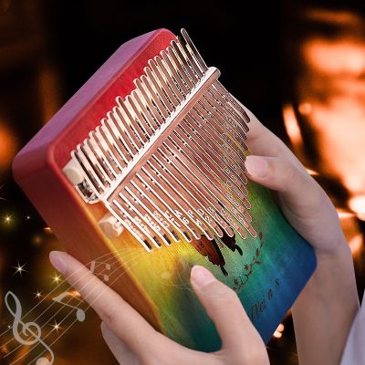 คาลิมบามะฮอกกานีเปียโนนิ้วหัวแม่มือคุณภาพสูงสีรุ้งแบบพกพาเปียโนนิ้วโอคาริน่าของขวัญสุดสร้างสรรค์