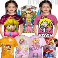 Super Princess Peach-MARIO Girls T-Shirt Fashion Print Cute Pink 3-14 Years Old Kids Shirt Summer Short Sleeve Crew Neck Top Party Birthday