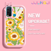 Jjlingji เคสสำหรับ VIVO Y30 Y30i Y50เคสแฟชั่นลายดอกทานตะวันสีสันสดใสน่ารักน้อยมอนสเตอร์ตัวน้อยเลนส์กล้องถ่ายรูปแบบนิ่มซิลิโคนโปร่งใสเคสป้องกันกันกระแทกแบบใสง่าย