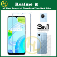 (3in1) ฟิล์มปกป้องหน้าจอกระจกเทมเปอร์แบบเต็มหน้าจอสำหรับ OPPO Realme 8 4G 8Pro 5G + ฟิล์มด้านหลังคาร์บอนไฟเบอร์ + ฟิล์มเลนส์กล้อง Realme 5i 6i 6 5 Pro 8 9 10 5G 4G 8Pro 10Pro 9i C12 C11 c15 C17 C20 C3 C20A C21 C25 C25S C25Y C30 C35 C31 C33