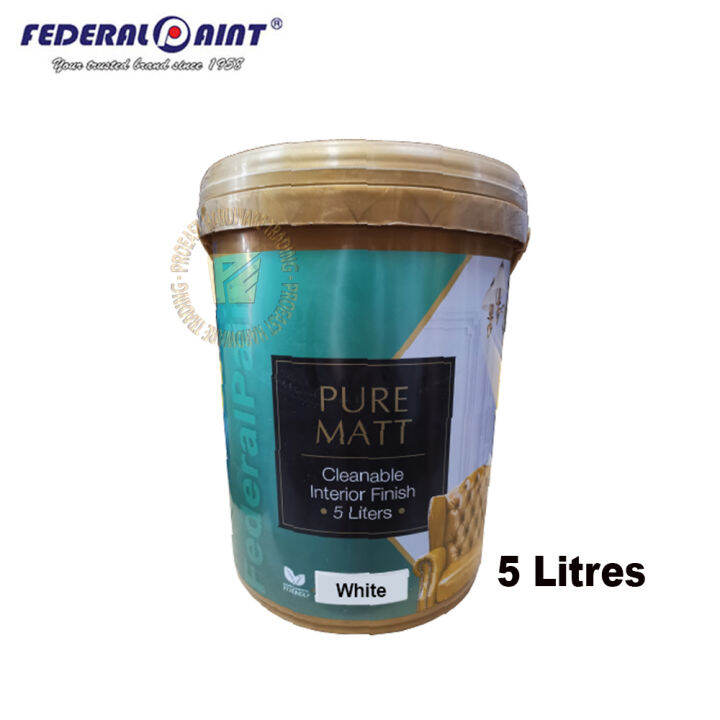 FEDERAL PURE MATT PAINT 5L (White) Cleanable Interior Finish Lazada