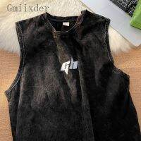 hot【DT】 Gmiixder Street Sleeveless Shirt Washed Sweatshirt Top Mens Gym Streetwear oversize Hiphop Punk T-shirt