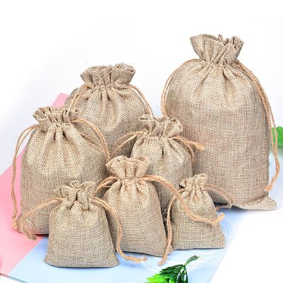 Vintage Retro Drawstring Jute Burlap Bags Christmas Halloween Wedding Birthday Party Festival Supplies Candy Chocolate Gift Bags Gift Wrapping  Bags