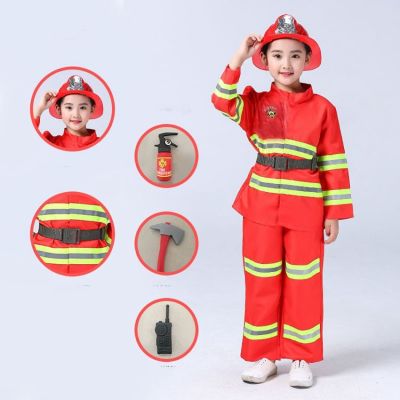 ♘▩ Kids Fireman Sam Uniform Cosplay Costume Halloween Childrens Day School Event Firefighter Clothes Performance Wear