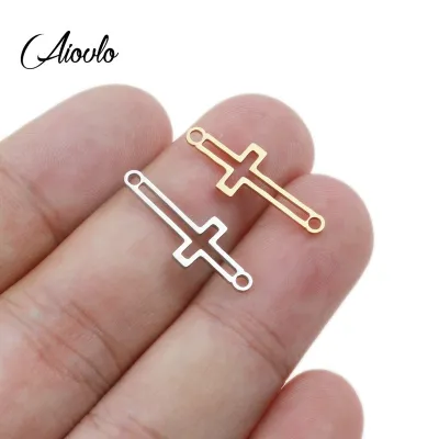 Aiovlo 5pcs/lot Stainless Steel Hollow Cross Bracelet Connectors Bracelet Charms Pendant DIY Earring Jewelry Making Accessories