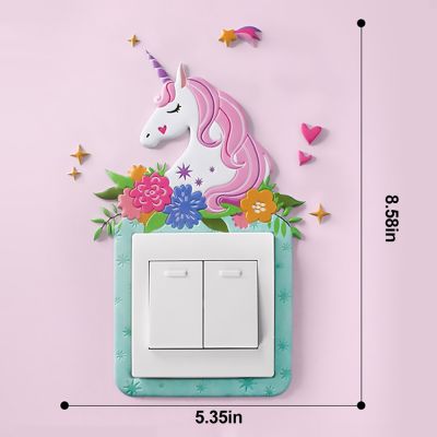 3D Unicorn Switch Sticker Cartoon Kids Room Decor luminous Stickers Switch Cover Wall Light Unicorn Socket Stickers Decoration