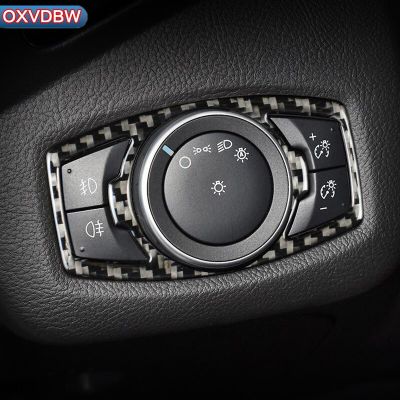 Carbon Fiber Interior Headlight Switch Stickers For Ford Fusion MONDEO Figo ESCAPE ESCORT Fiesta C-MAX Figo Styling Accessories