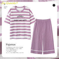 New Plus Size 5XL Pajamas for Young Girls Chic Ins Soft Cotton Sleepwear Purple Stripe Honey Sweet and Happy O-neck Homewear