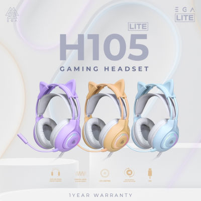 EGA LITE TYPE H105 หูฟังเกมมิ่ง Gaming Headset หูฟังแมว สีพาลเทลสดใส ถอดหูได้ สาย USB 2.0