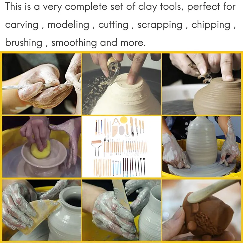 61PCS Ceramic Clay Tools Set Polymer Clay Tools Pottery Tools Set Wooden  Pottery Sculpting Clay Cleaning