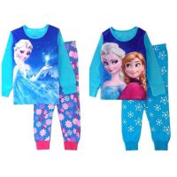 ชุดนอนผ้าฝ้าย ลายเจ้าหญิง Frozen Baju Tidur สีฟ้า สําหรับเด็กผู้หญิง อายุ 1-7 ปี