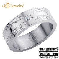 555jewelry แหวนสแตนเลส สตีล กัดลวดลายเท่ห์ ประดับด้วยเพชร CZ ดีไซน์เท่ห์ รุ่น MNR-333T - แหวนผู้ชาย แหวนแฟชั่น (R95)