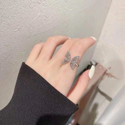 Korean Luxury Sparkling Zircon Butterfly Rings for Women Fashion Jewelry Personality Niche Open Engagement Wedding anillos mujer