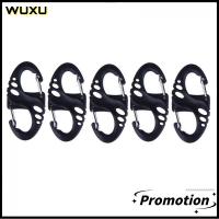 WUXU 5PCS/10PCS กีฬา แบบพกพา เหล็กพลาสติก คาราไบเนอร์ S-Type หัวเข็มขัดคู่ ตะขอปีนเขา พวงกุญแจ