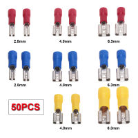 50Pcs Insulated Seal Spade Wire Connector 2.8mm 4.8mm 6.3mm Female Crimping Terminals Electrical Crimp Terminal