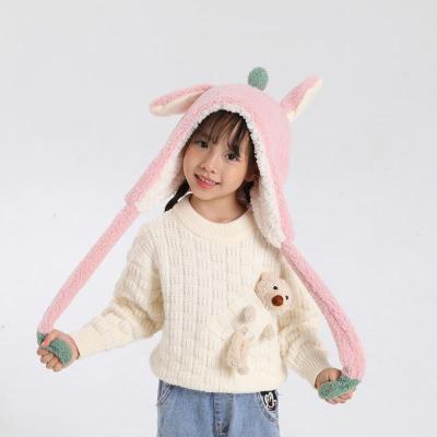 เด็กการ์ตูนกระต่ายผู้หญิงหมวก Beanie ฤดูหนาว Plush Moving Bunny Ears หมวก Shine Earflaps Movable หูของเล่นหมวกผู้หญิงของขวัญเด็ก