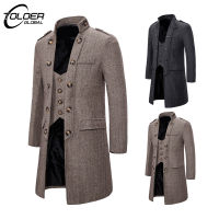 Mens Long Wool Trench Coat Fake Two Business Coats Slim Fit Windbreaker Classic Solid Overcoat Male nd Woolen Fashion Jacket