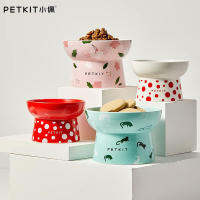 PETKIT Dot ชามเซรามิคสูงสีแดงและสีขาว,ชามใส่สัตว์เลี้ยงป้องกันกระดูกสันหลังของแมวสุนัข