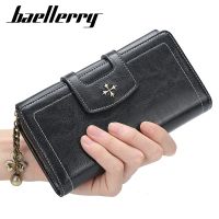 [COD] baellerry womens Korean style fashion large capacity long clutch oil wax leather buckle zipper bag