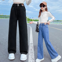 【CW】Jeans For Girl Spring High Quality Ripped Wide Leg Pants Teenage Kids Childrens Loose Denim Pants Casual Style Trousers Clothes