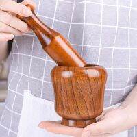 ETXWooden Manual Garlic Press Garlic Mortar Household Solid Wood Garlic Press Traditional Chinese Medicine Triturator Mortar Grinde