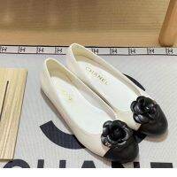 【high quality】original miumiuˉ Camellia female 2022 new round head shallow mouth leather comfortable color matching slip-on flat shoes