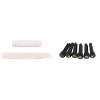 6 String Acoustic Guitar Bone Bridge Saddle and Nut and 6pcs Guitar Bridge Pins White+Black