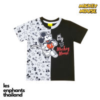 Mickey Mouse by Lesenphants เสื้อยืดแขนสั้นตัดต่อหน้า ติดป๊อบอั๊บมิิกกี้ เด็กชาย ลิขสิทธิ์ห้าง 1W19F01