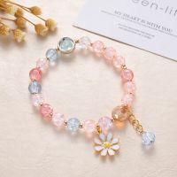 New Korean Daisy Flowers Bracelet Bohemian Colorful Crystal Beaded Bracelet Handmade Elastic Rope Women Fashion Jewelry Pulceras Charms and Charm Brac