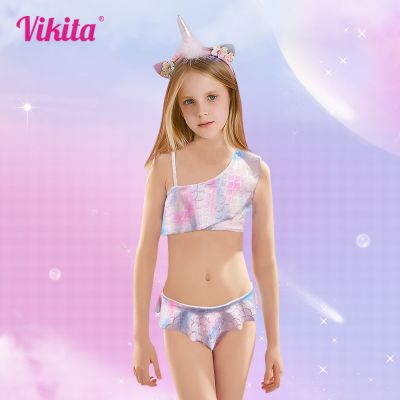 ◎▼ VIKITA 2023 Gilr 39;s Swimwear Two Piece Glitter Swimsuit For Kids Summer Bikini Sets Kids Toddler 3 10YSwimsuit Lovely Swimwear