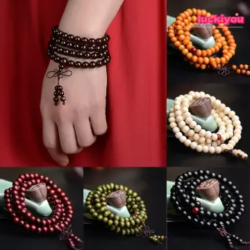 Buy Fabula Natural Wood Maroon Colour Buddha Meditation 108 Prayer Beads  Mala Multi Layer Bracelet Online