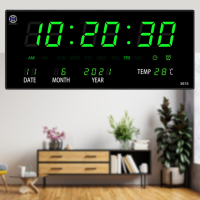 Jinheng นาฬิกาดิจิตอล LED JH-3615 แขวนติดผนัง Number Clockติดผนังขนาด 36x15x3CM 💢พร้อมหัวชาทและUSB.💢