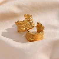 [Han ornaments] 2021Trendy Zinn Folie Breite Gold Überzogen Hoop Ohrringe Für Frauen Titan Stahl Damen Minimalistischen Grund Gold Hoops Schmuck