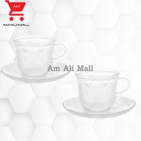 Am Ali Mall แก้ว แก้วกาแฟ ชุดแก้วกาแฟ ชุดแก้วกาแฟกับจานลอง ชุดแก้วกาแฟลายดอกไม้ ชุดแก้วใส 2ชุด ชุดแก้วกาแฟราคาถ