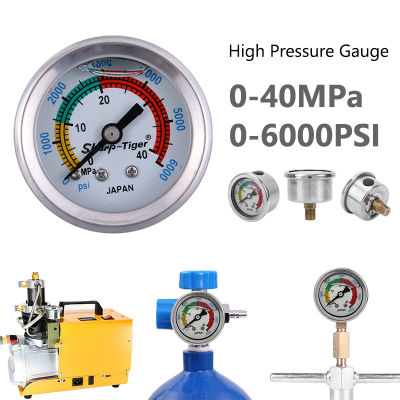 0-6000PSI 0-40MPa Air Pump Pressure Gauge ปั๊มลมเกจวัดความดันดำน้ำ Equippment Manometer วัด 40mm High Pressure Gauge 40Mpa