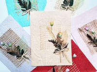 การ์ดอวยพรดอกไม้ลายตาราง diy แฮนเมด การ์ด ของขวัญ วันเกิด (ขนาด L) Handmade Mulberry Paper Card with Checkered Pattern (Size L)