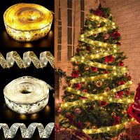 Ribbon Fairy Light Christmas Decoration Christmas Tree Ornaments For Home 2022 Bows String Lights Navidad Natal New Year 2023