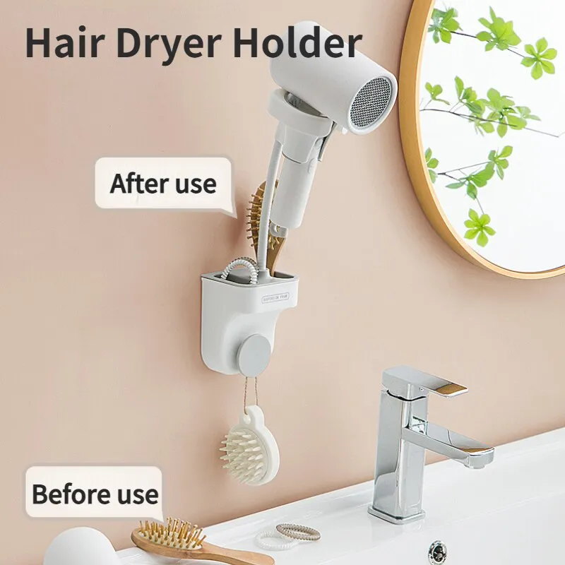 1pc Bathroom Hair Dryer Holder Organizer Wall Mounted, Punch-free