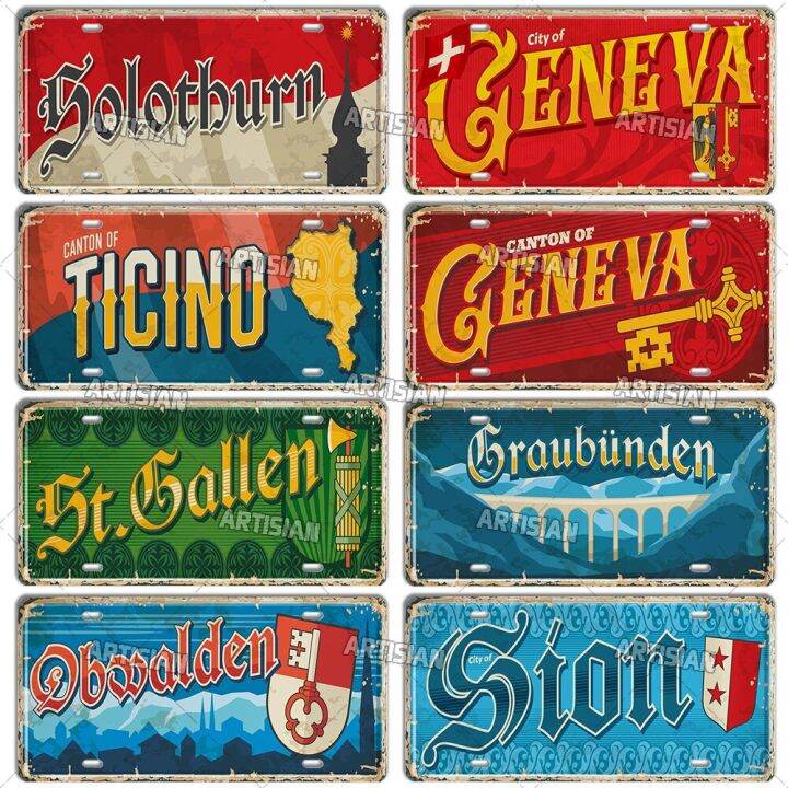 artisian-swiss-landmark-license-plate-city-metal-tin-plaque-car-metal-sign-wall-decor-garage-bar-pub-club-hotel-cafe-kitchen-power-points-switches-s