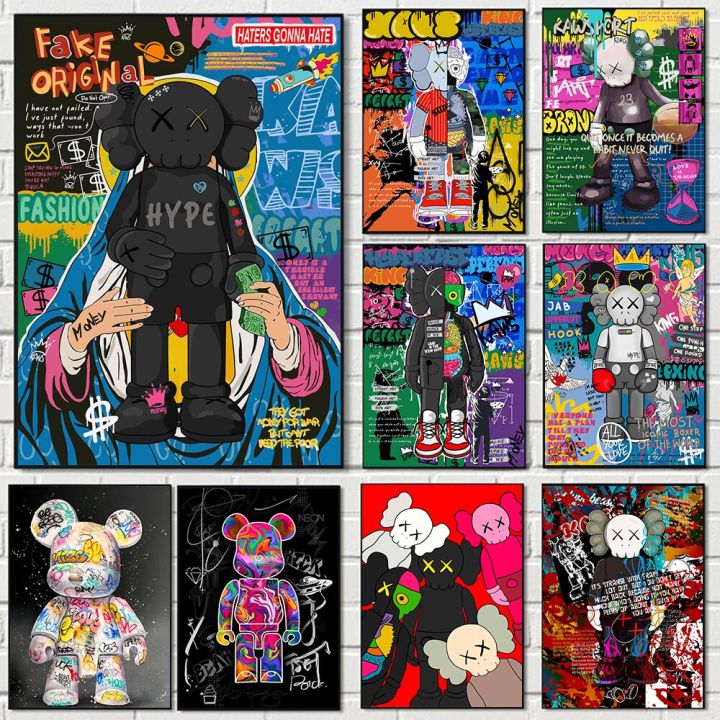 Fashion Pop Street Cartoon Doll Poster Graffiti Trendy Bear Canvas