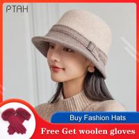 [PTAH] Womens Casual Tweed Hat Autumn Fedoras Hat Girl French Artist Warm Soft Wool Winter Beanie Hat Cap Vintage Elegant Lady