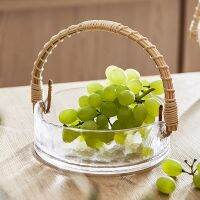 Bamboo and Rattan Glass Fruit Basket Creative Light Luxury Wind Fruit Plate Home Living Room Snack Snack Plate Japanese-style ins Ice Bucket Stolzle glass